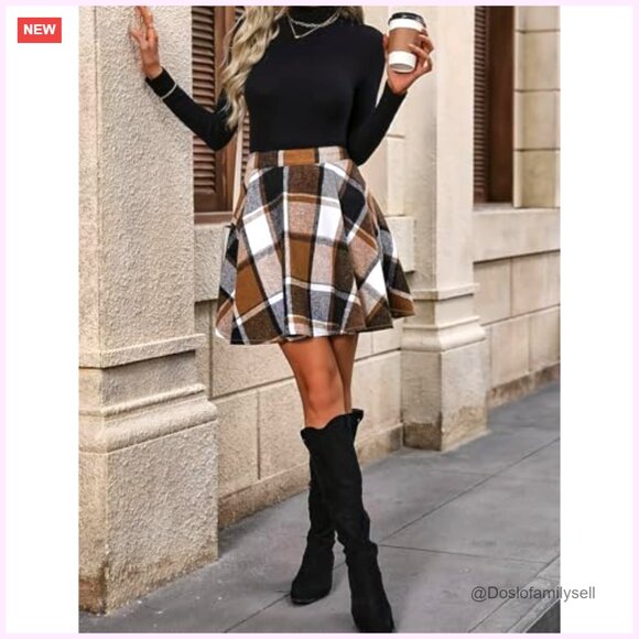 High Waisted Pleated Mini Skirt Wool Blend Lined Flowy A-Line Fall Winter - Picture 5 of 6